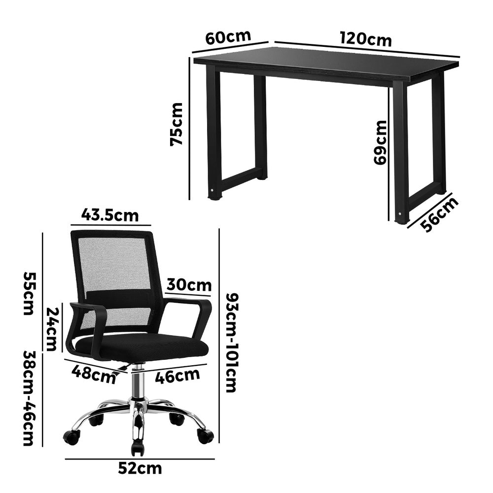 Home Office Desk and Chair Set Black Computer Table