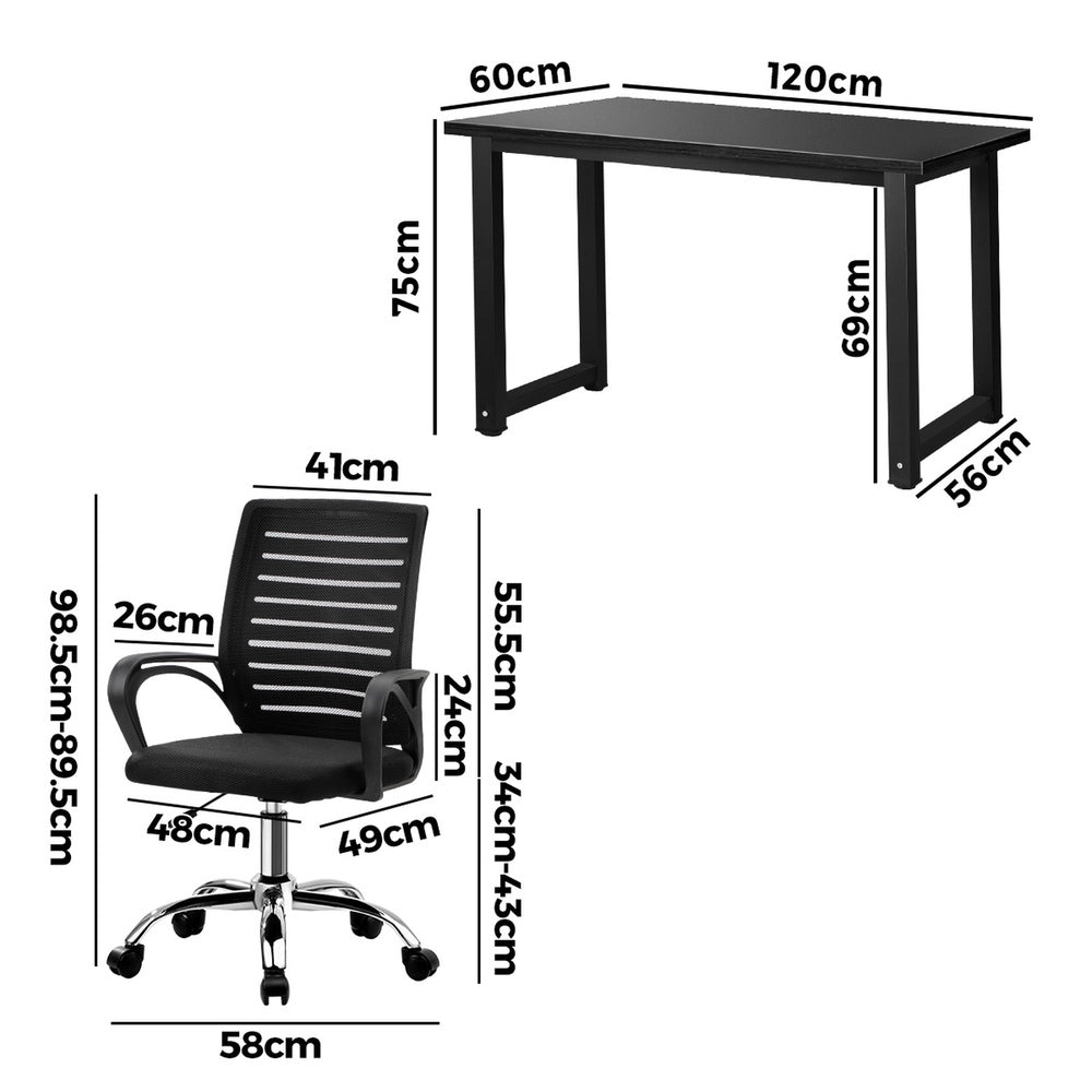 Home Office Desk and Chair Set Black Table Office Chair