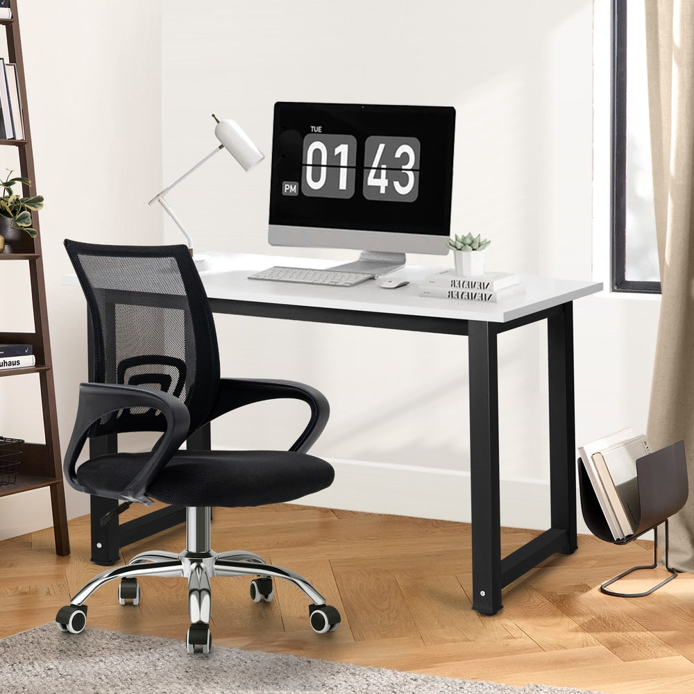 Home Office Set BK&WH Computer Desk and Mesh Office Chair