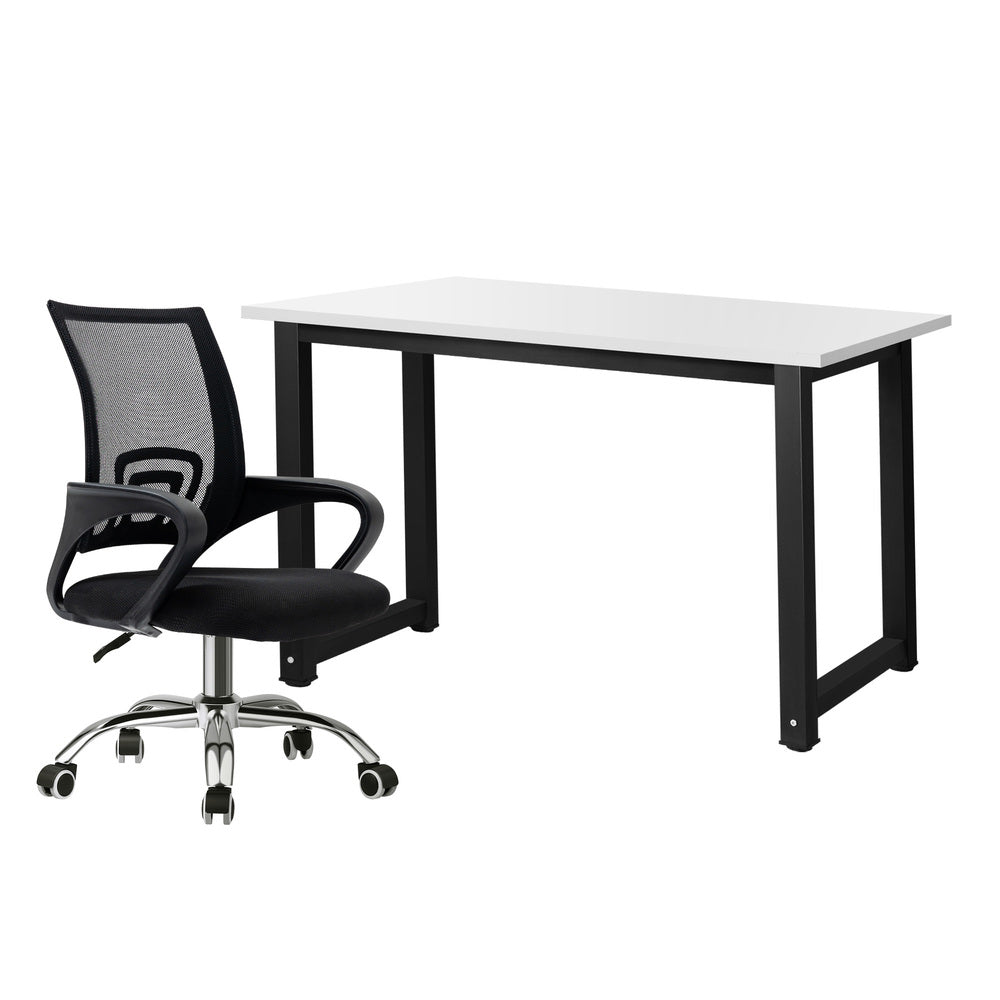 Home Office Set BK&WH Computer Desk and Mesh Office Chair