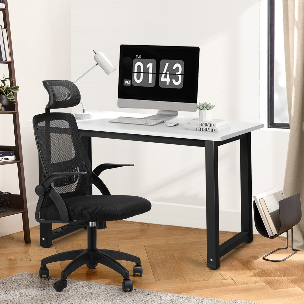 Home Office Set Computer Desk and Mesh Office Chair BK&WH