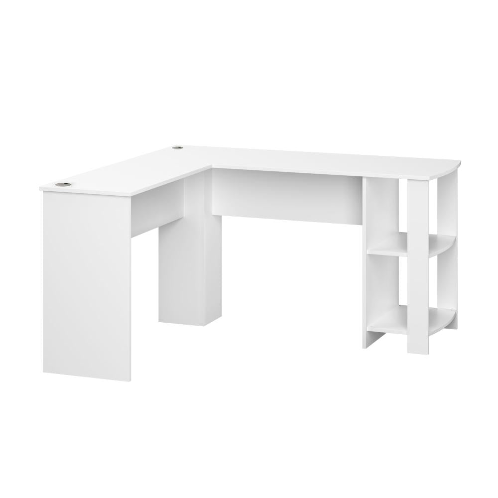 L-shape Computer Desk with Storage Shelves White