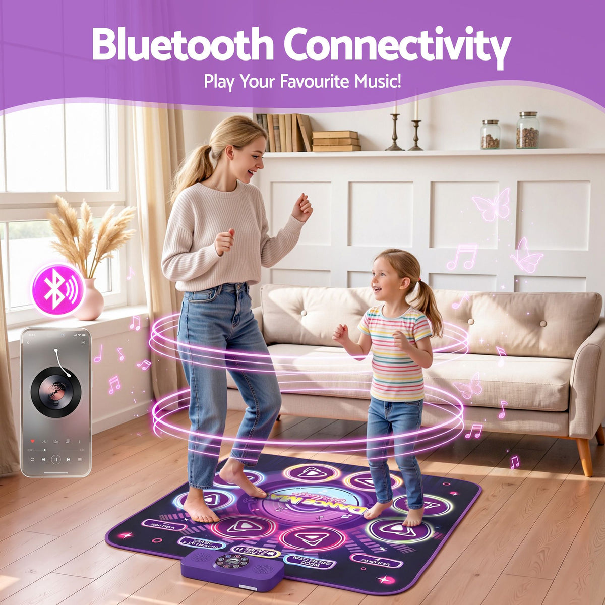 Keezi Kids Bluetooth Dance Mat 4 Modes Rechargeable Electronic Dance Pad Purple