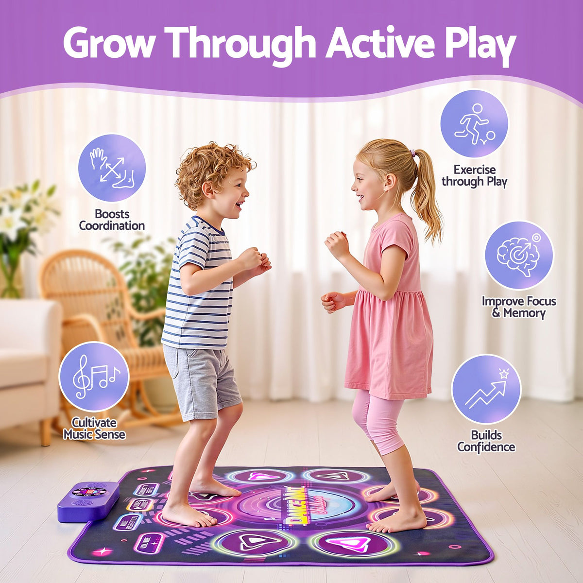 Keezi Kids Bluetooth Dance Mat 4 Modes Rechargeable Electronic Dance Pad Purple