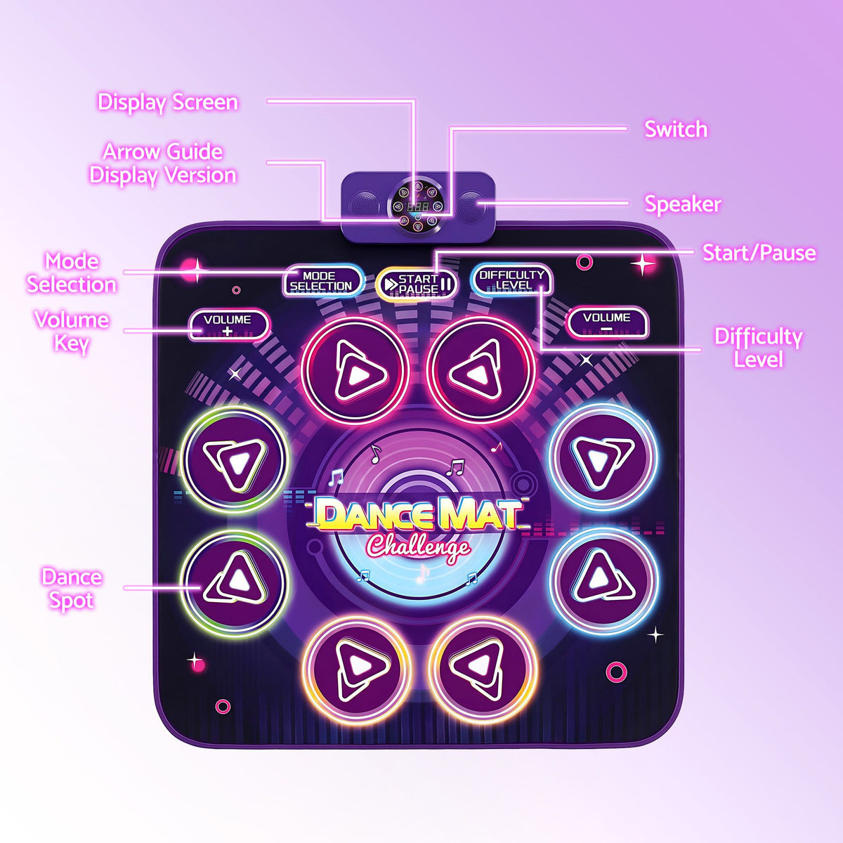 Keezi Kids Bluetooth Dance Mat 4 Modes Rechargeable Electronic Dance Pad Purple