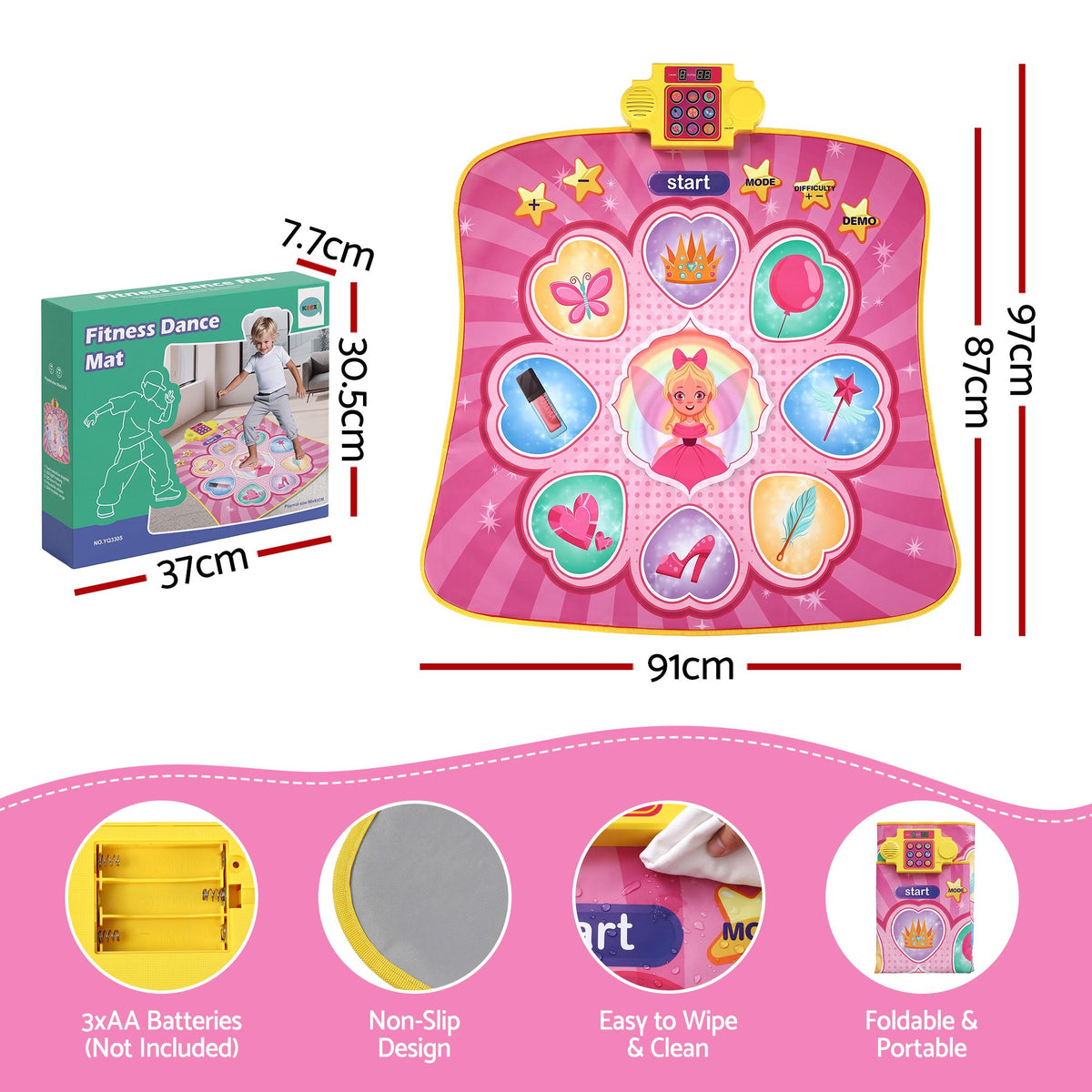 Keezi Kids Electronic Dance Mat Princess Theme 3 Game Modes LED Ages 3-12 Pink