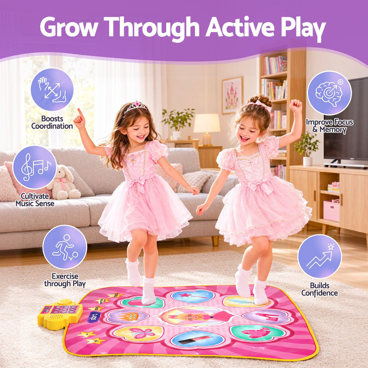 Keezi Kids Electronic Dance Mat Princess Theme 3 Game Modes LED Ages 3-12 Pink
