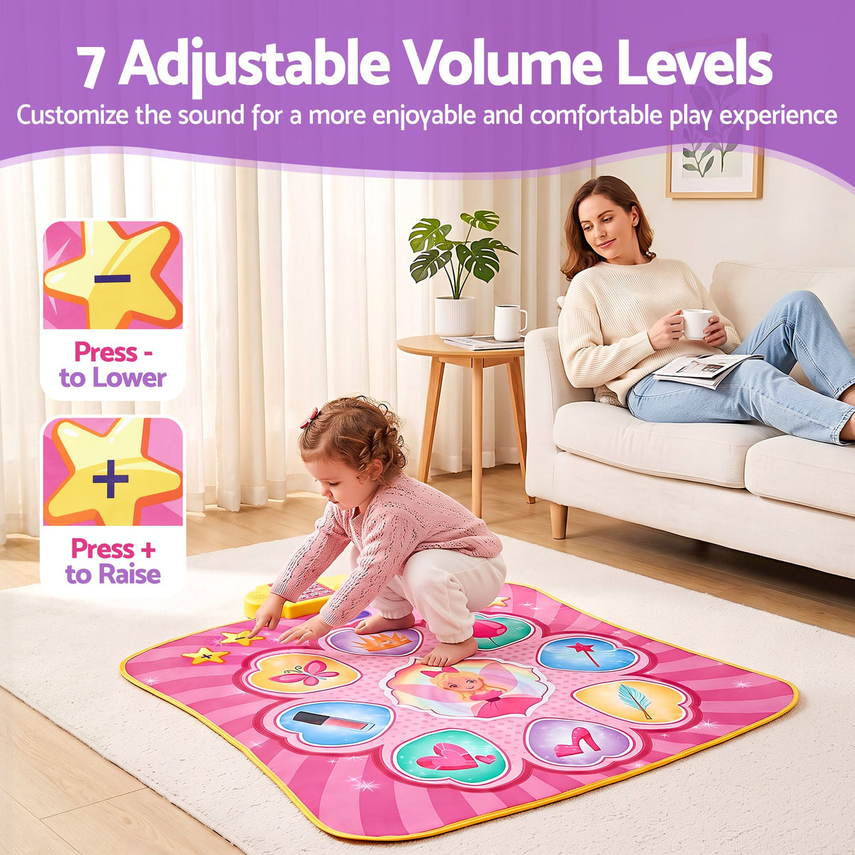 Keezi Kids Electronic Dance Mat Princess Theme 3 Game Modes LED Ages 3-12 Pink