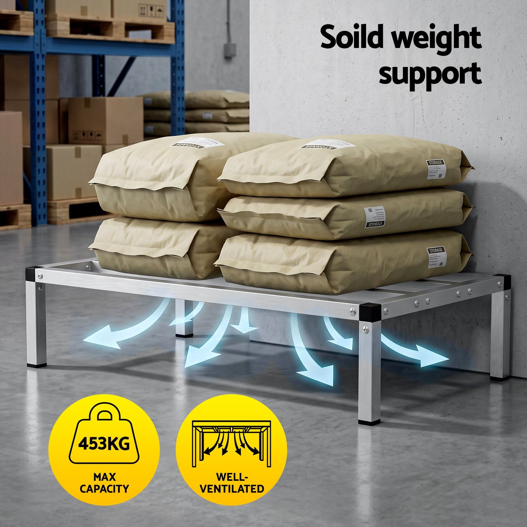 Giantz 91x51cm Aluminum Dunnage Rack, 454kg Capacity, Kitchen Platform