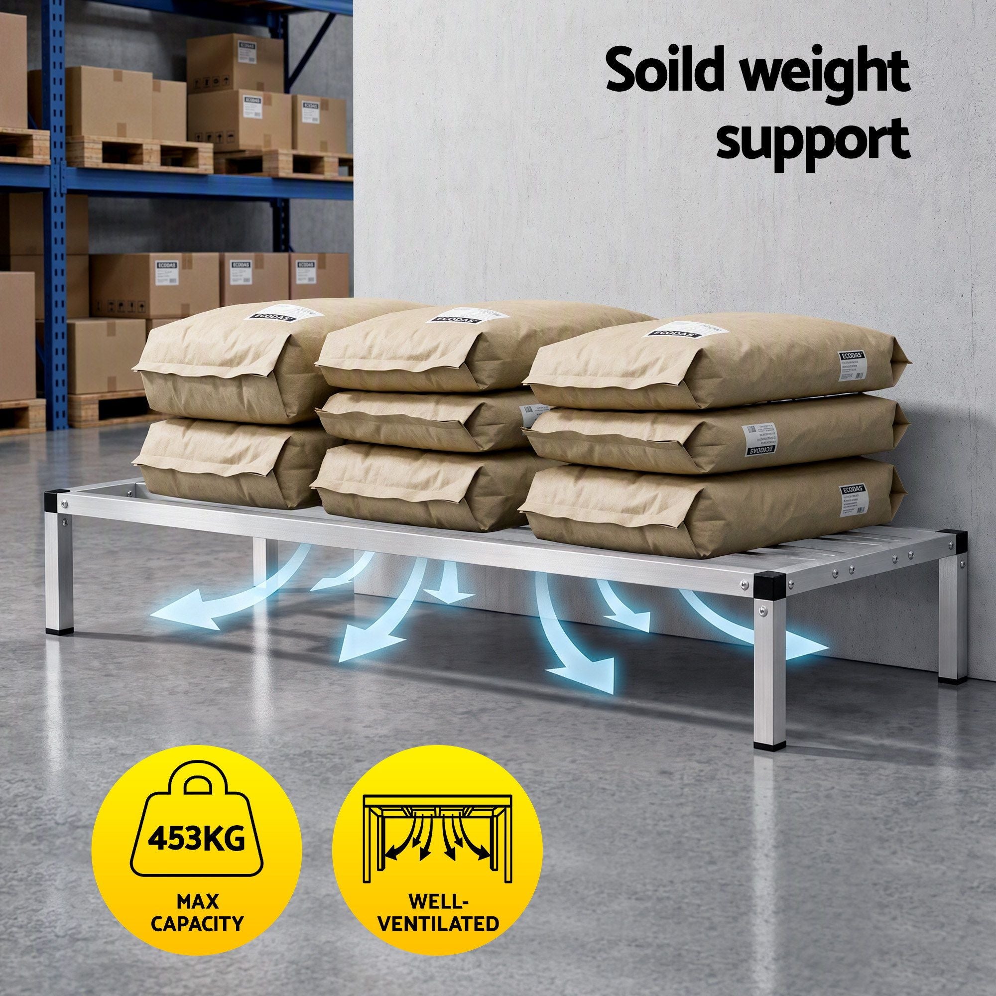 Giantz 122x51cm Aluminum Dunnage Rack, 454kg Capacity, Kitchen Platform