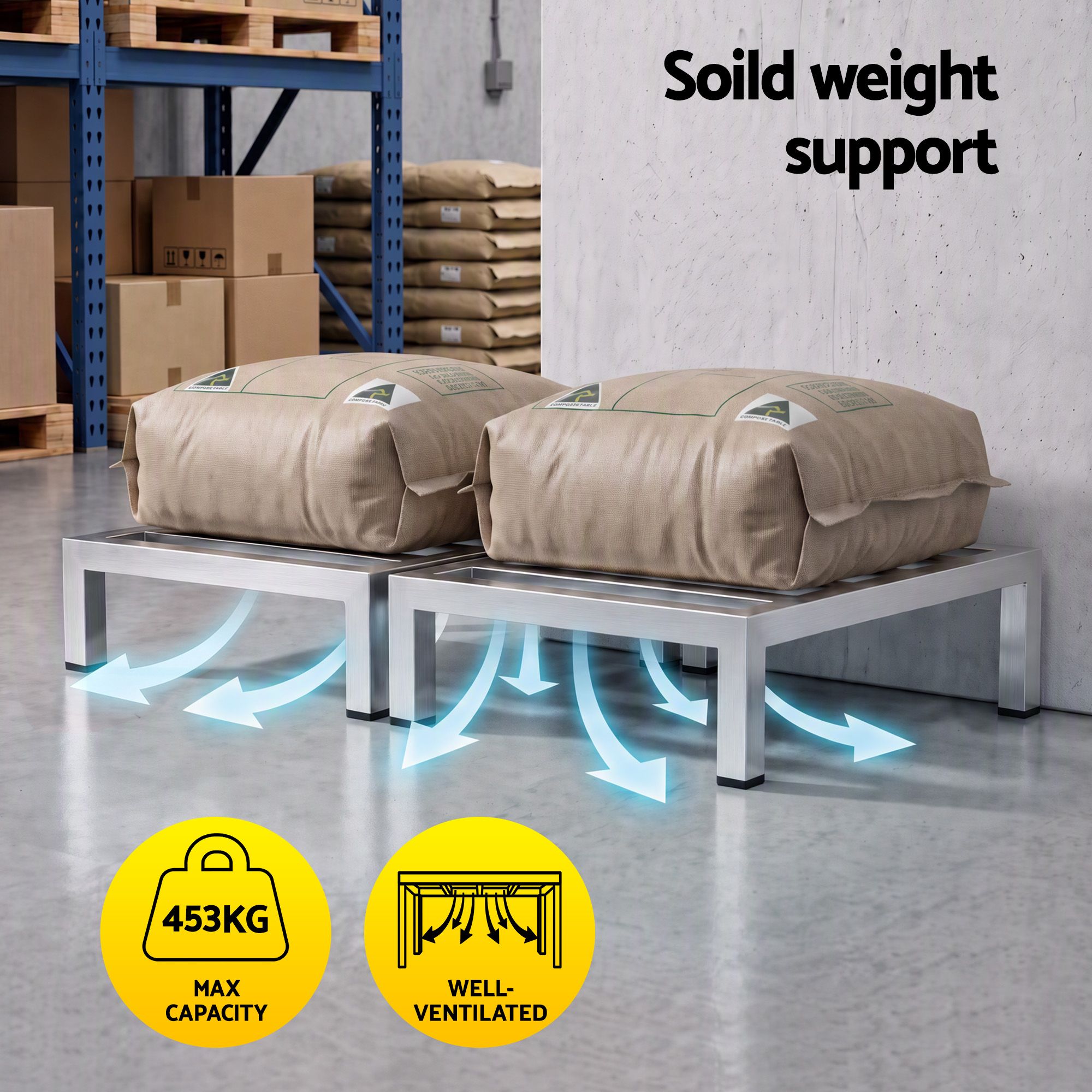 Giantz 35x35cm Dunnage Rack 2-Pack, Stainless Steel, 454kg Load Capacity