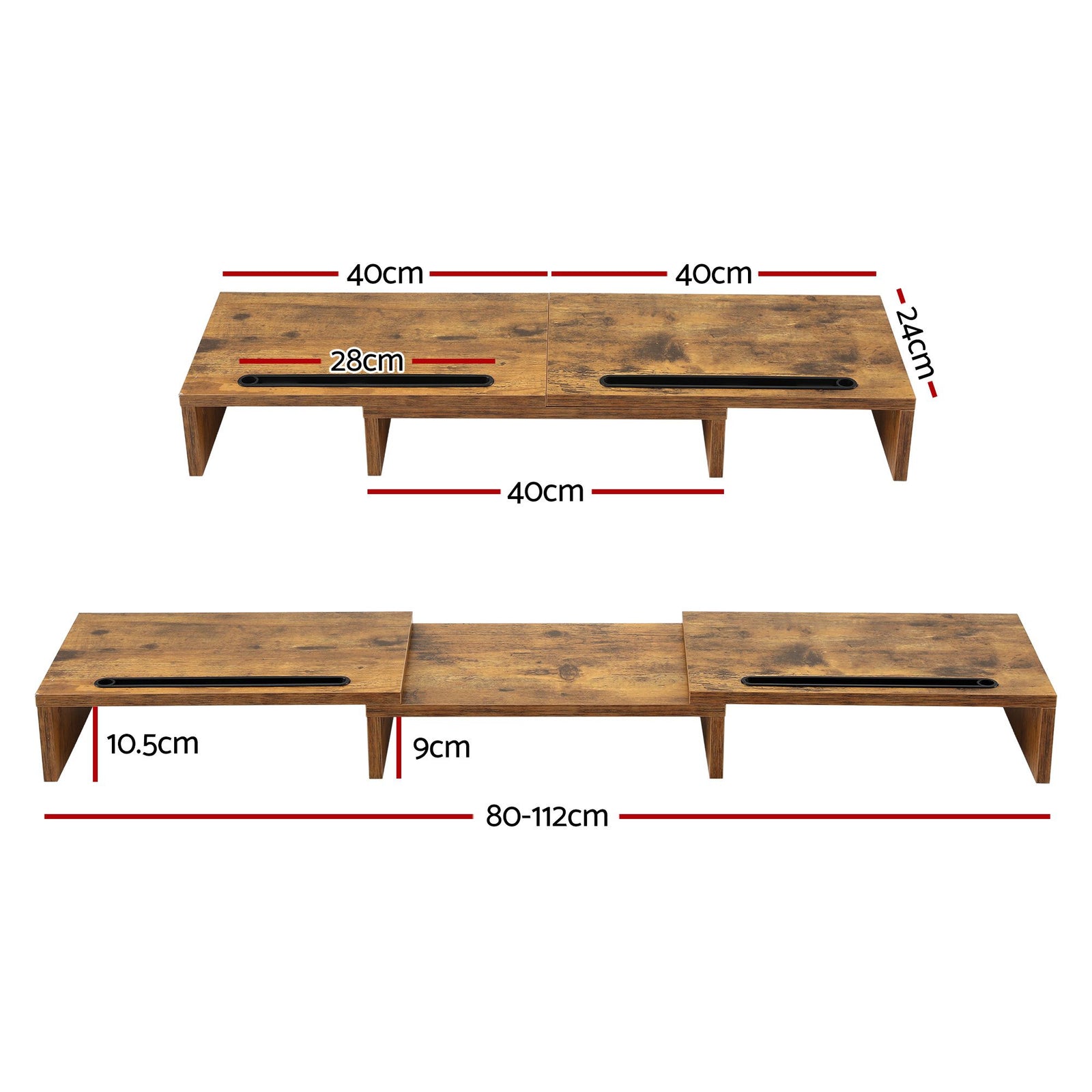 Dual Monitor Stand Riser – Rotating & Extendable Desk Shelf (Rustic Brown)