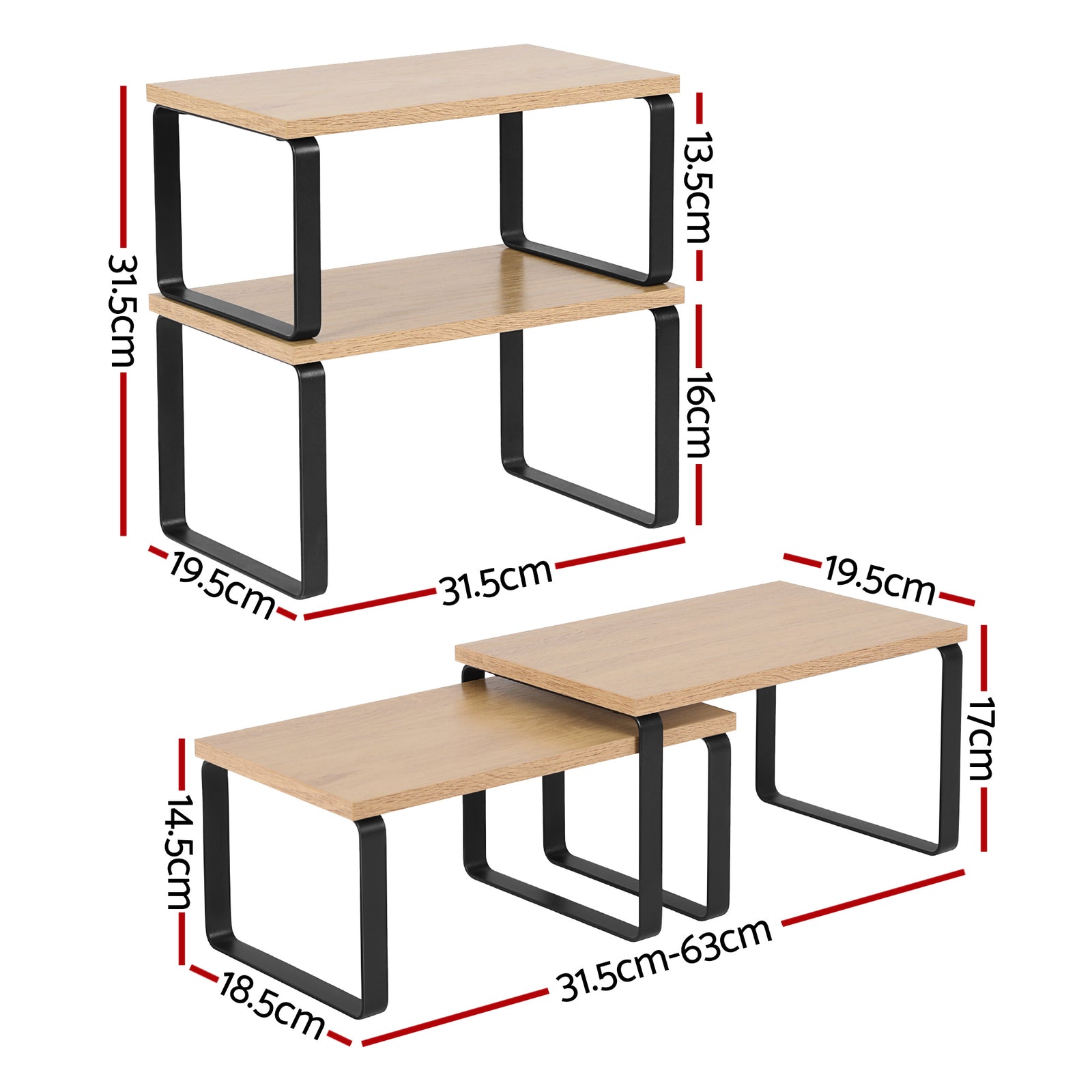 Kitchen Storage Shelves Rack Cupboard Cabinet Organiser Set of 2