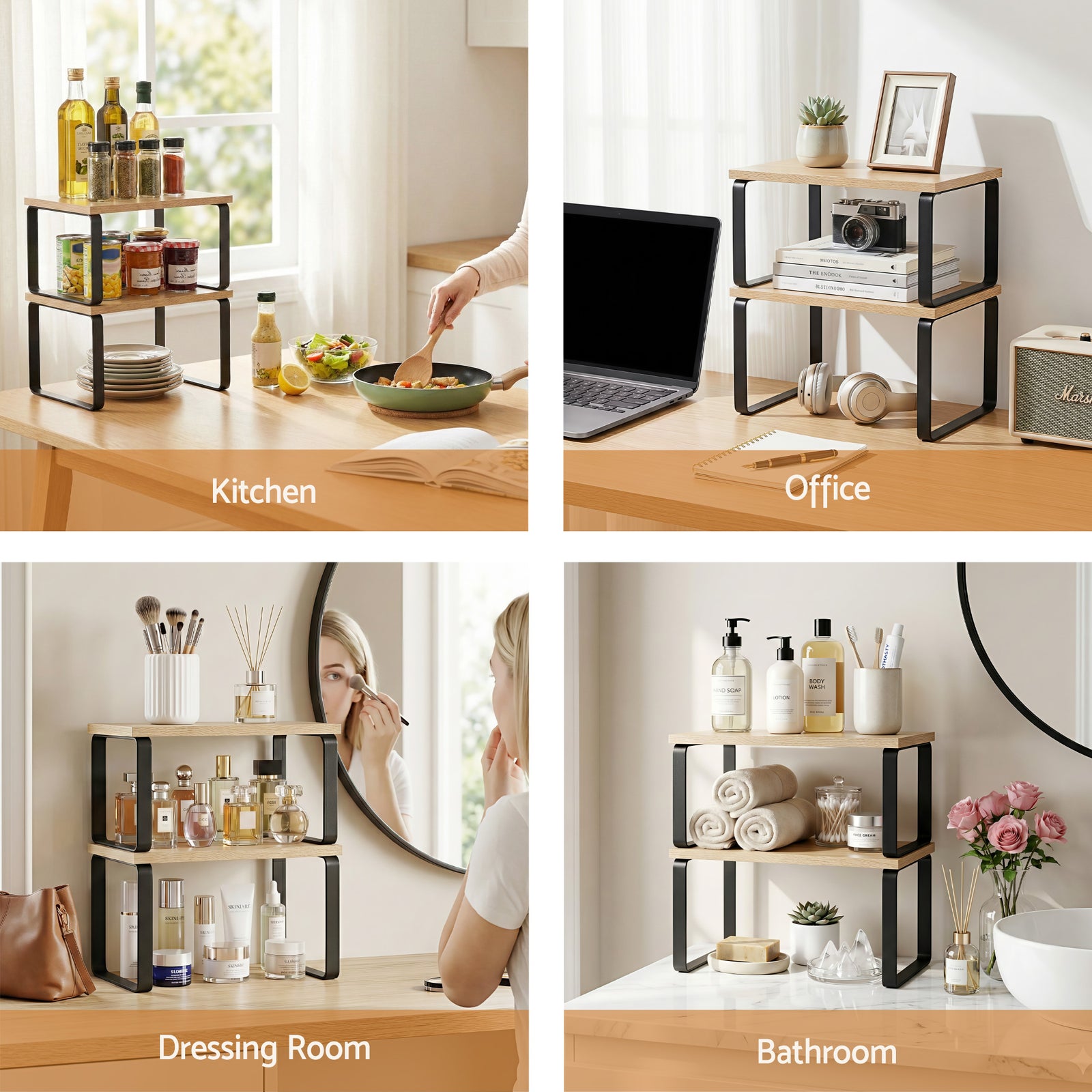 Kitchen Storage Shelves Rack Cupboard Cabinet Organiser Set of 2