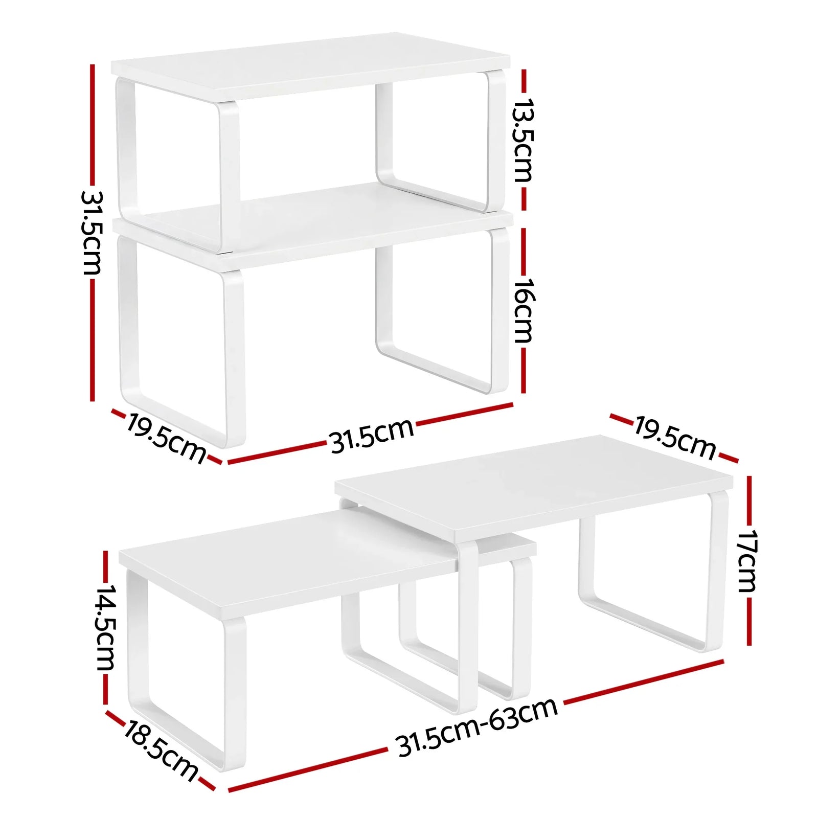 Kitchen Storage Shelves Rack Cupboard Cabinet Organiser Set of 2