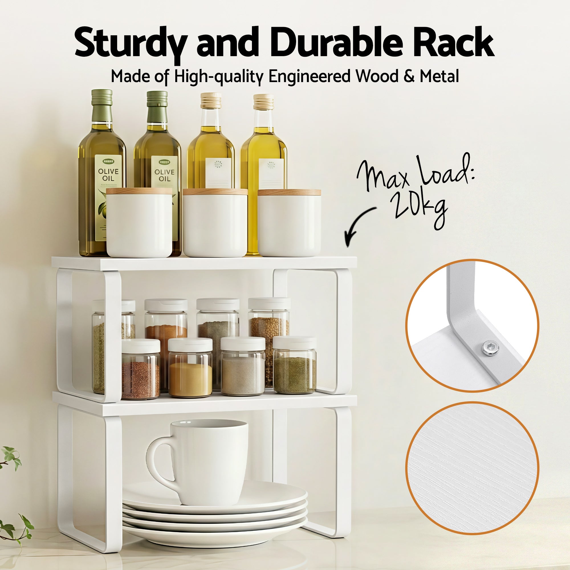 Kitchen Storage Shelves Rack Cupboard Cabinet Organiser Set of 2