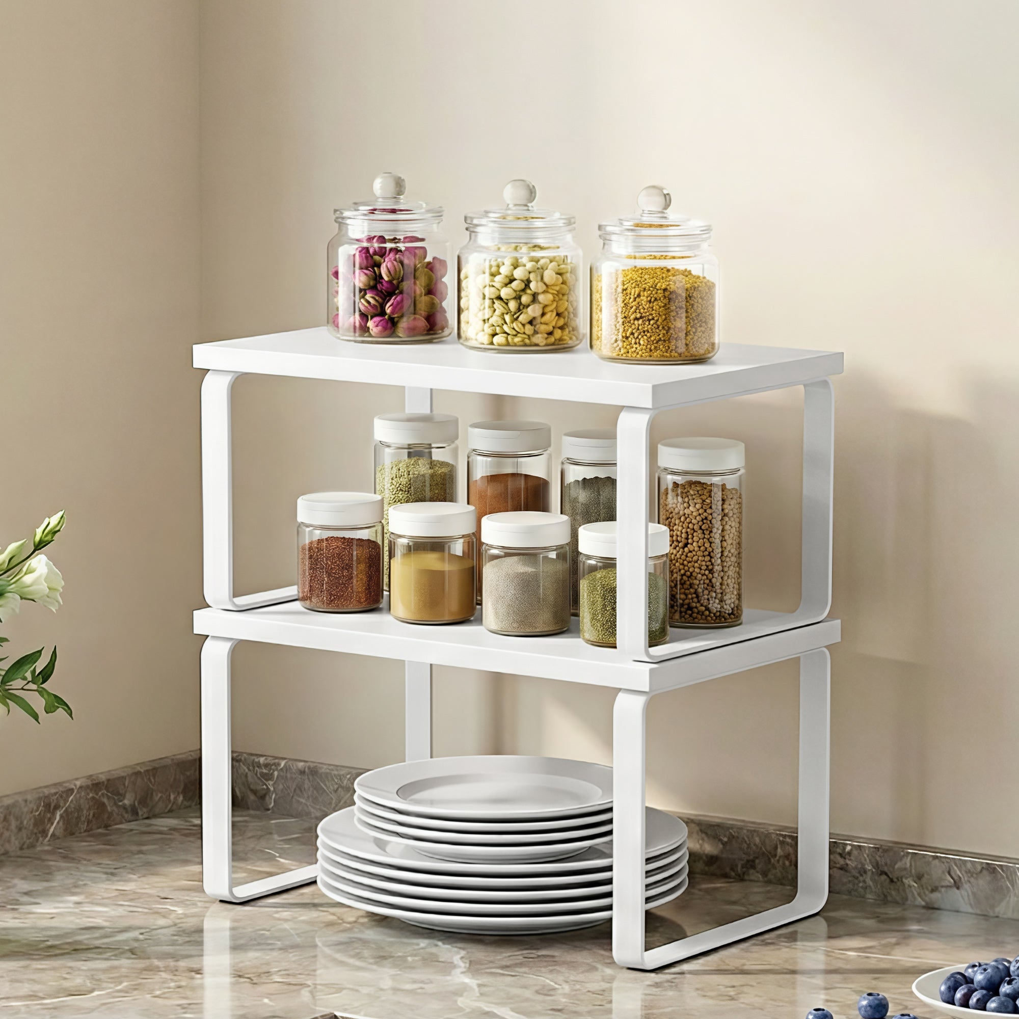 Kitchen Storage Shelves Rack Cupboard Cabinet Organiser Set of 2