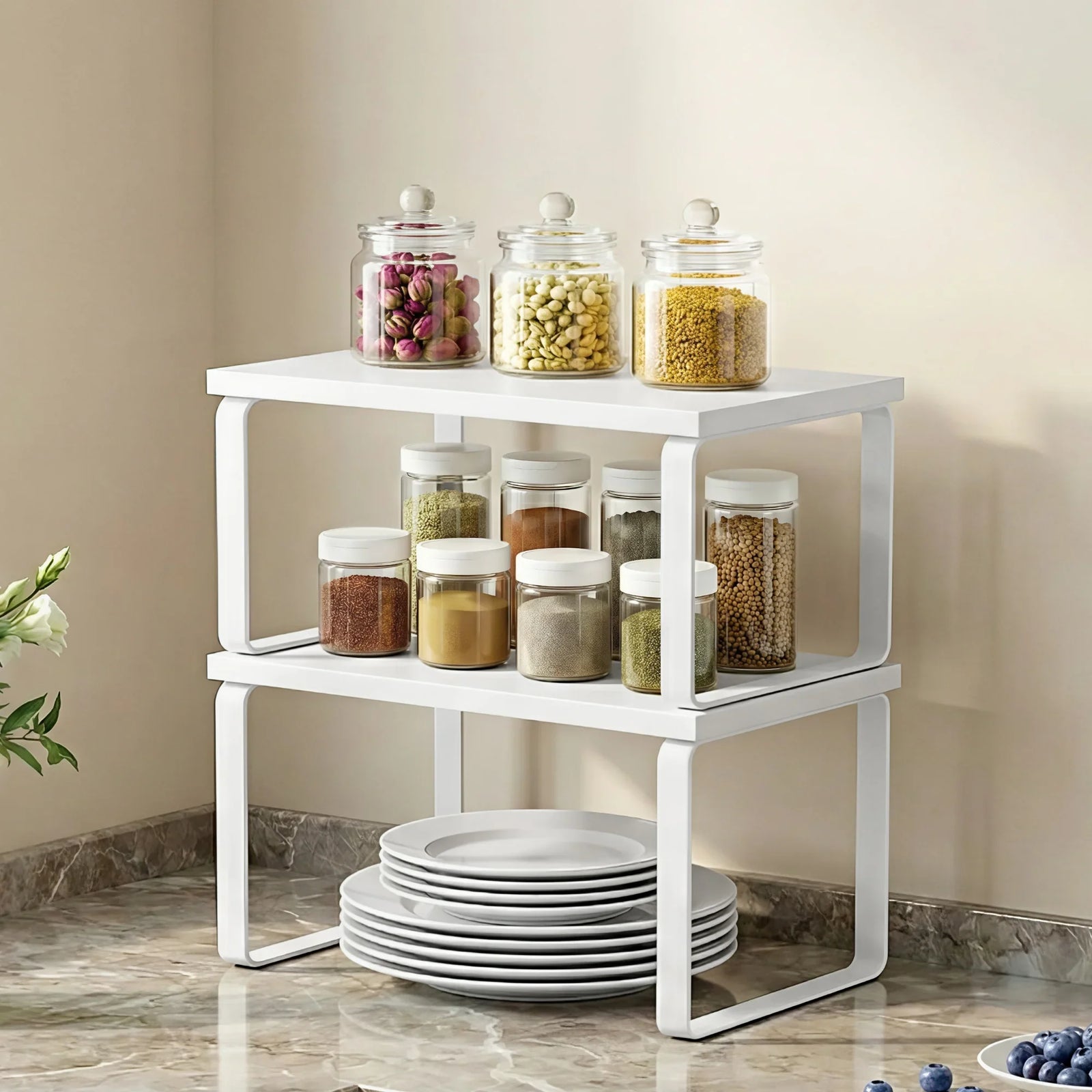 Kitchen Storage Shelves Rack Cupboard Cabinet Organiser Set of 2