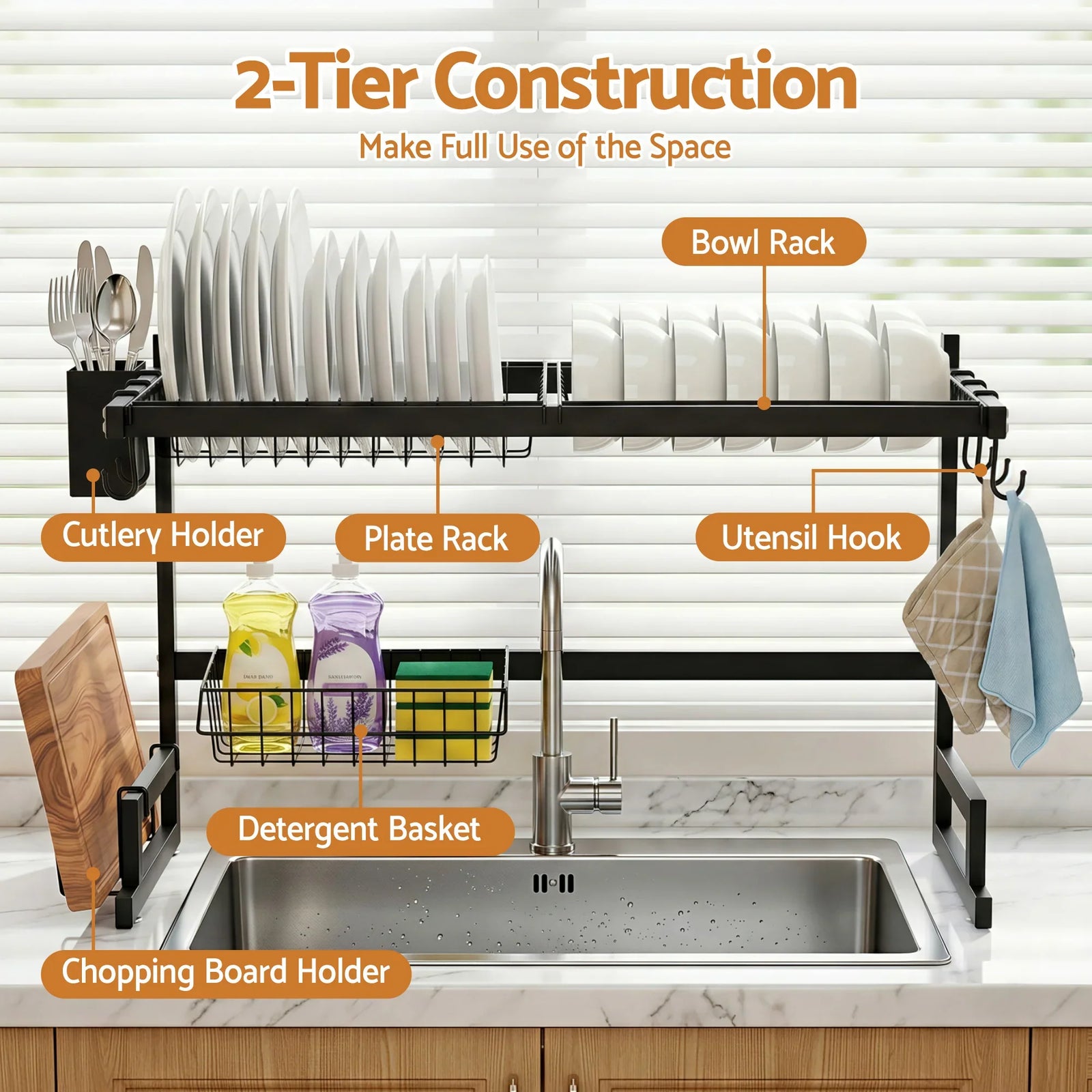 Dish Drying Rack for Kitchen Storage Organisation Kitchen Sink Organiser Dish Drainer
