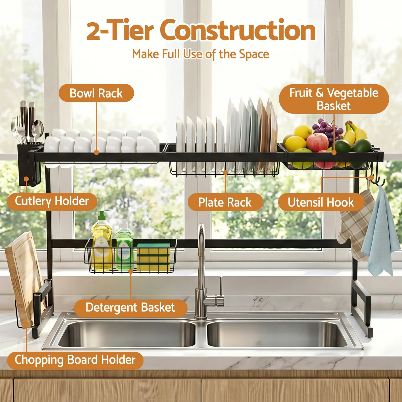 Dish Drying Rack for Kitchen Storage Organisation Kitchen Sink Organiser Dish Drainer