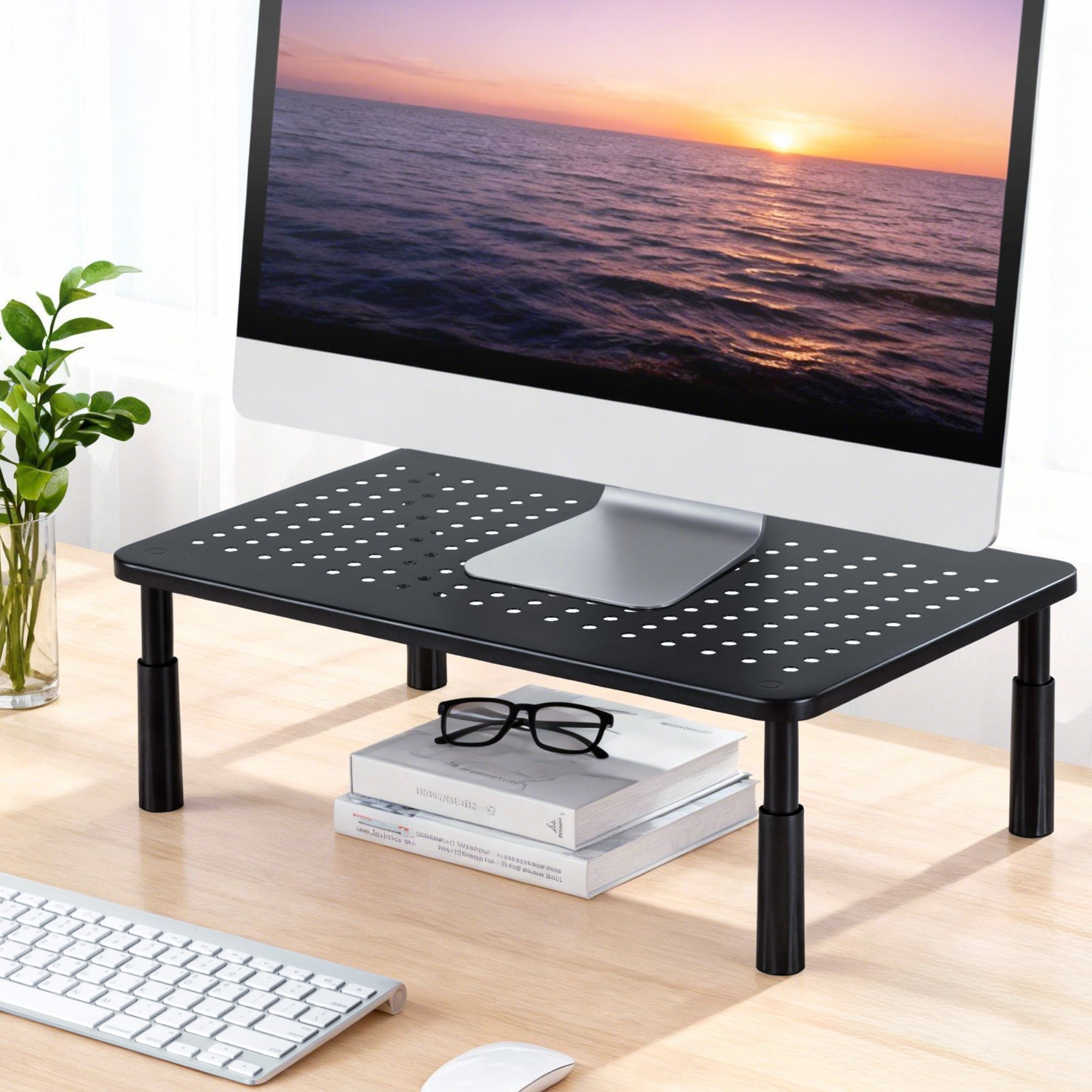 Monitor Stand Adjustable Riser For Computer Monitor And Laptop 3 Height Desk Organizer Black