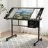 Adjustable Drawing Desk Glass Top Drafting Table Art Workstation Black