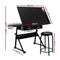 Artiss Drawing Desk Stool Set Drafting Table Adjustable Angle Tilt Drawers Black
