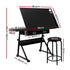 Artiss Drawing Desk Stool Set Drafting Table Adjustable Angle Tilt Drawers Black