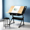 Artiss Adjustable Drafting Table Drawing Desk with Stool Storage Natural Black