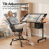 Drawing Table with Ergonomic Office Chair, Drafting Tables with Tempered Glass Desktop, Removable Drawers, Drafting Stool with Height Adjustable for Artwork Painting Studio