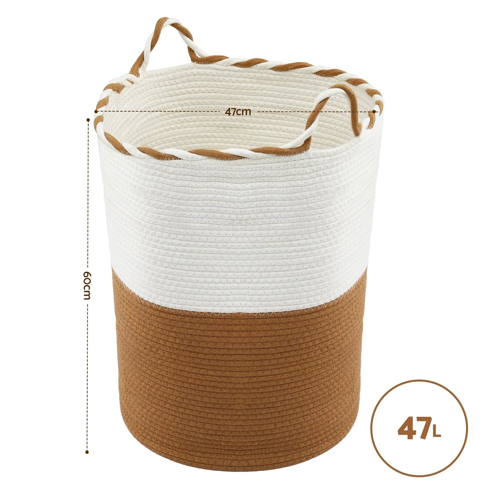 Woven Laundry Basket with handles Foldable White & Brown