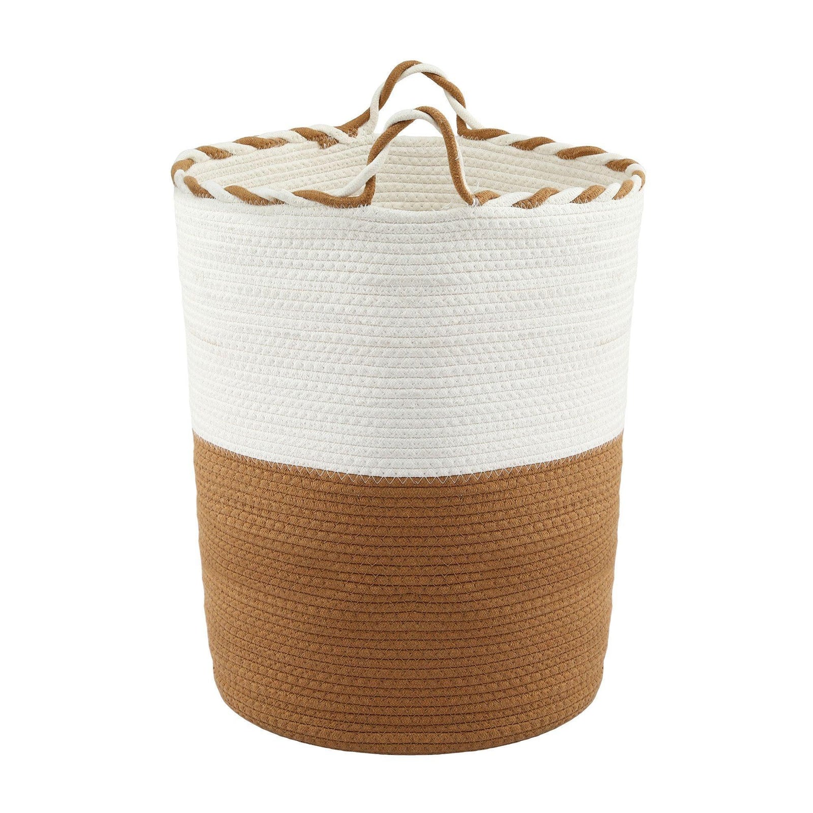 Woven Laundry Basket with handles Foldable White & Brown
