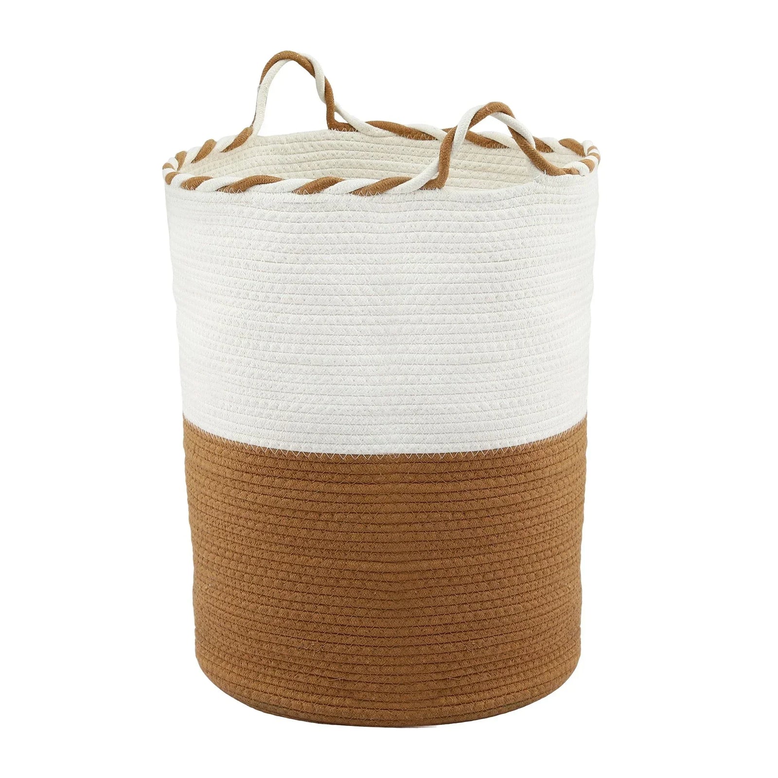 Woven Laundry Basket with handles Foldable White & Brown