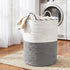 Cotton Rope Laundry Basket 47L – Foldable White & Grey with Handles