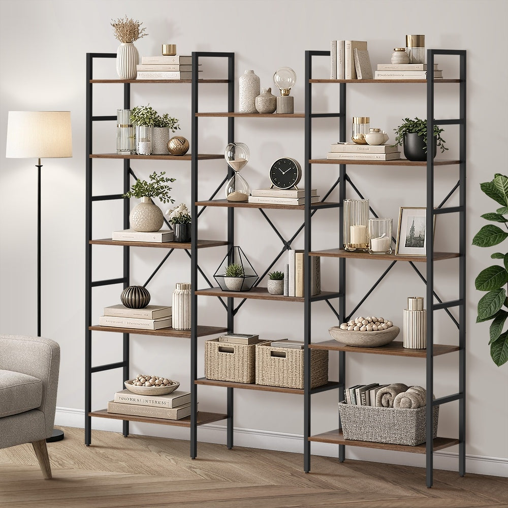 14‑Tier Industrial Display Shelf – Rustic Walnut, Metal Frame, 10kg Per Shelf