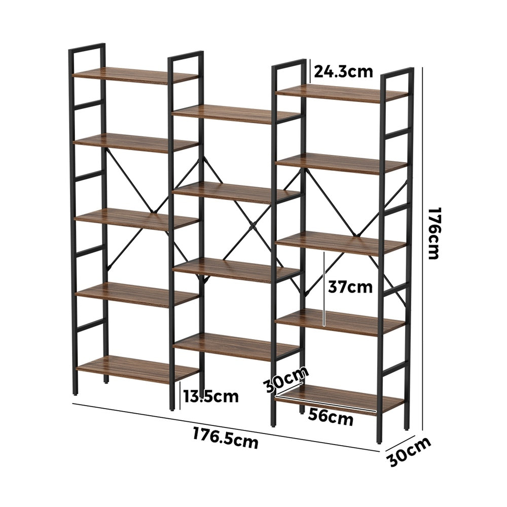 14‑Tier Industrial Display Shelf – Rustic Walnut, Metal Frame, 10kg Per Shelf