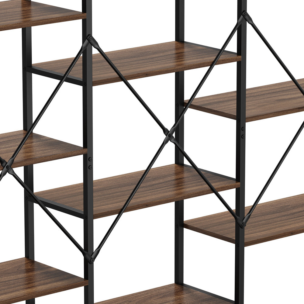 14‑Tier Industrial Display Shelf – Rustic Walnut, Metal Frame, 10kg Per Shelf