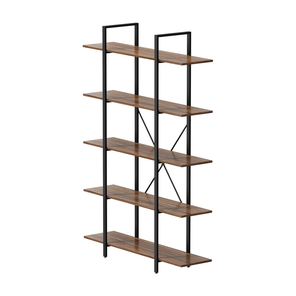 Display Shelf 5‑Tier 1.2m – Rustic Walnut & Black Metal Bookshelf