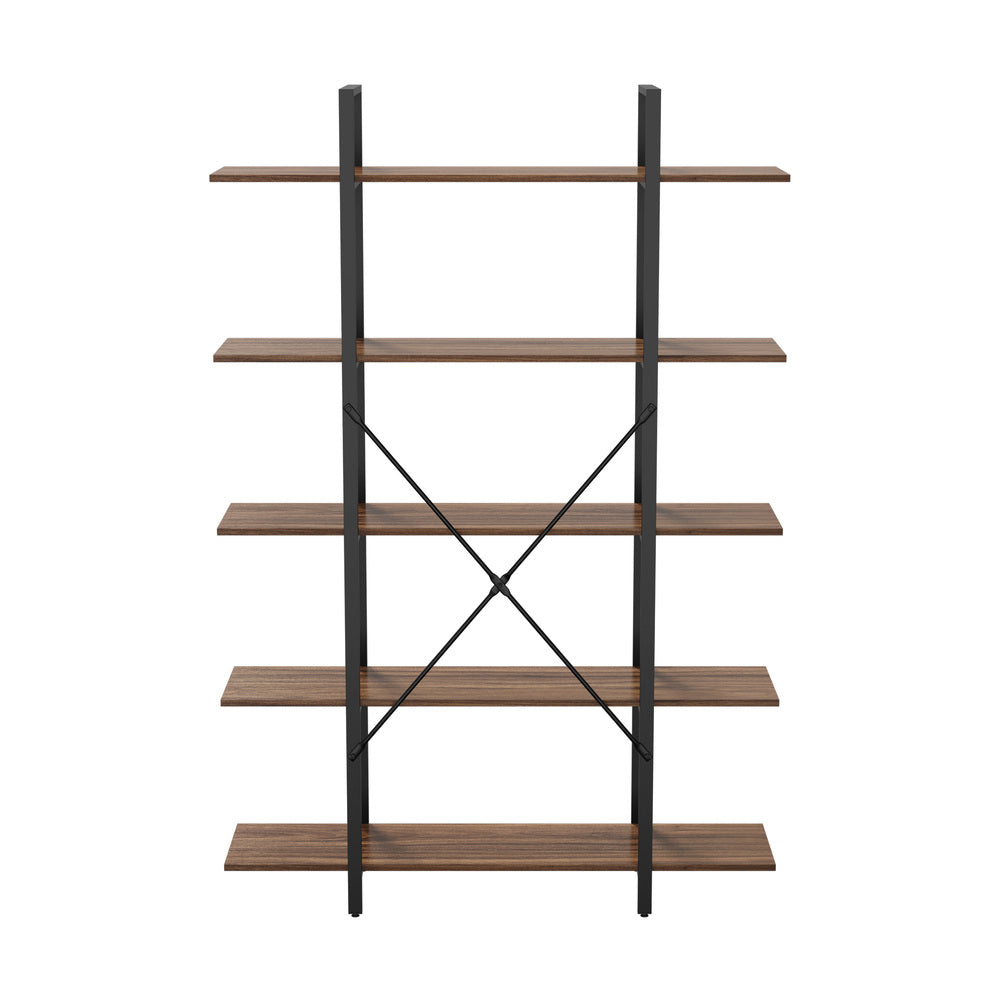 Display Shelf 5‑Tier 1.2m – Rustic Walnut & Black Metal Bookshelf