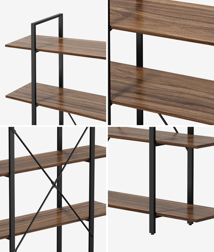 Display Shelf 5‑Tier 1.2m – Rustic Walnut & Black Metal Bookshelf