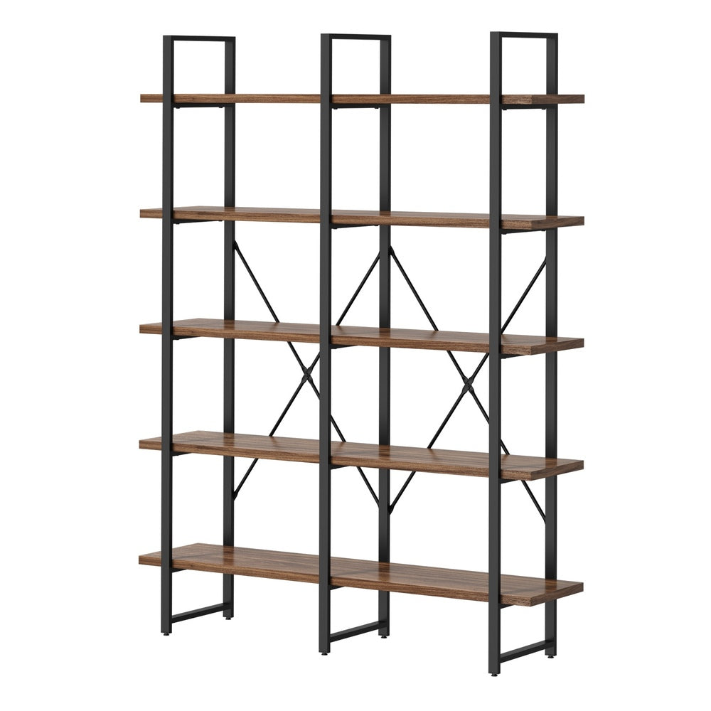 5‑Tier Industrial Display Shelf – Rustic Walnut, Metal Frame, 15kg Per Shelf
