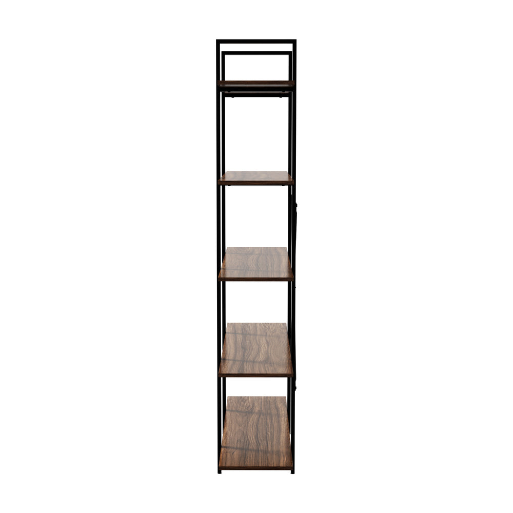 5‑Tier Industrial Display Shelf – Rustic Walnut, Metal Frame, 15kg Per Shelf