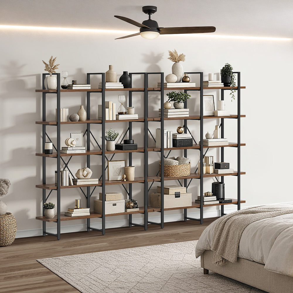 5‑Tier Industrial Display Shelf – Rustic Walnut, Metal Frame, 15kg Per Shelf
