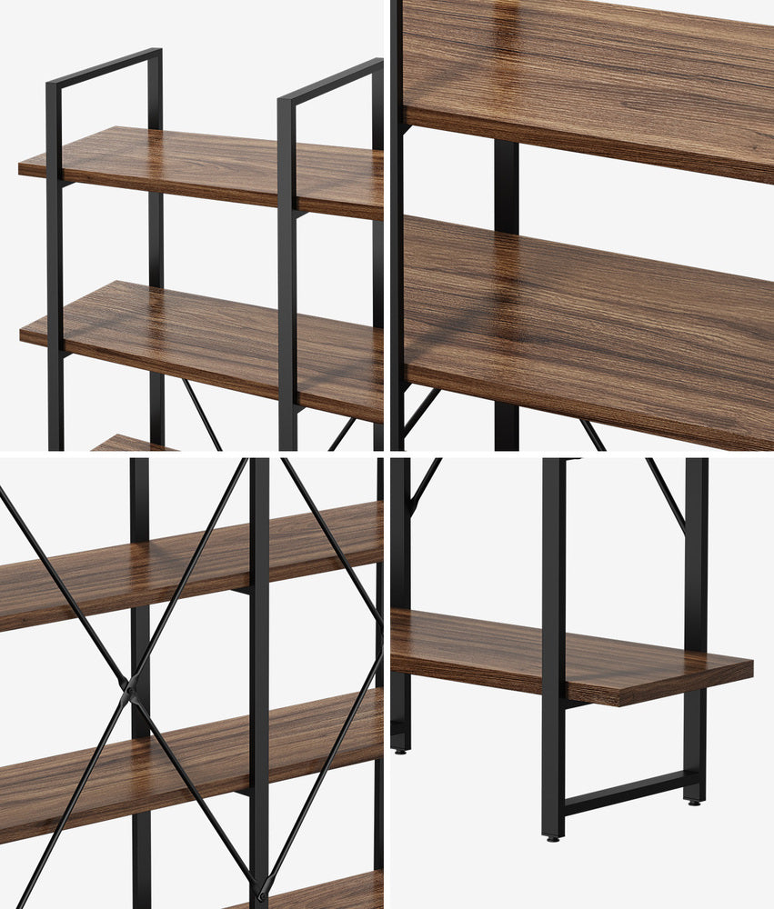 5‑Tier Industrial Display Shelf – Rustic Walnut, Metal Frame, 15kg Per Shelf