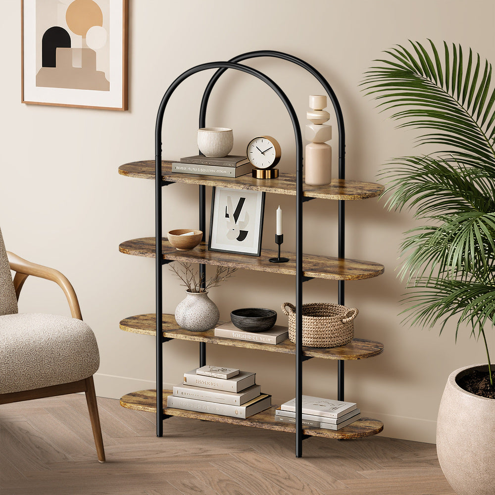Bookshelf 4 Tier Arched Display Shelf Home Industrial Natural