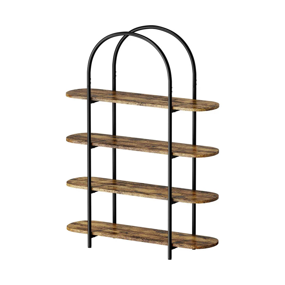Bookshelf 4 Tier Arched Display Shelf Home Industrial Natural