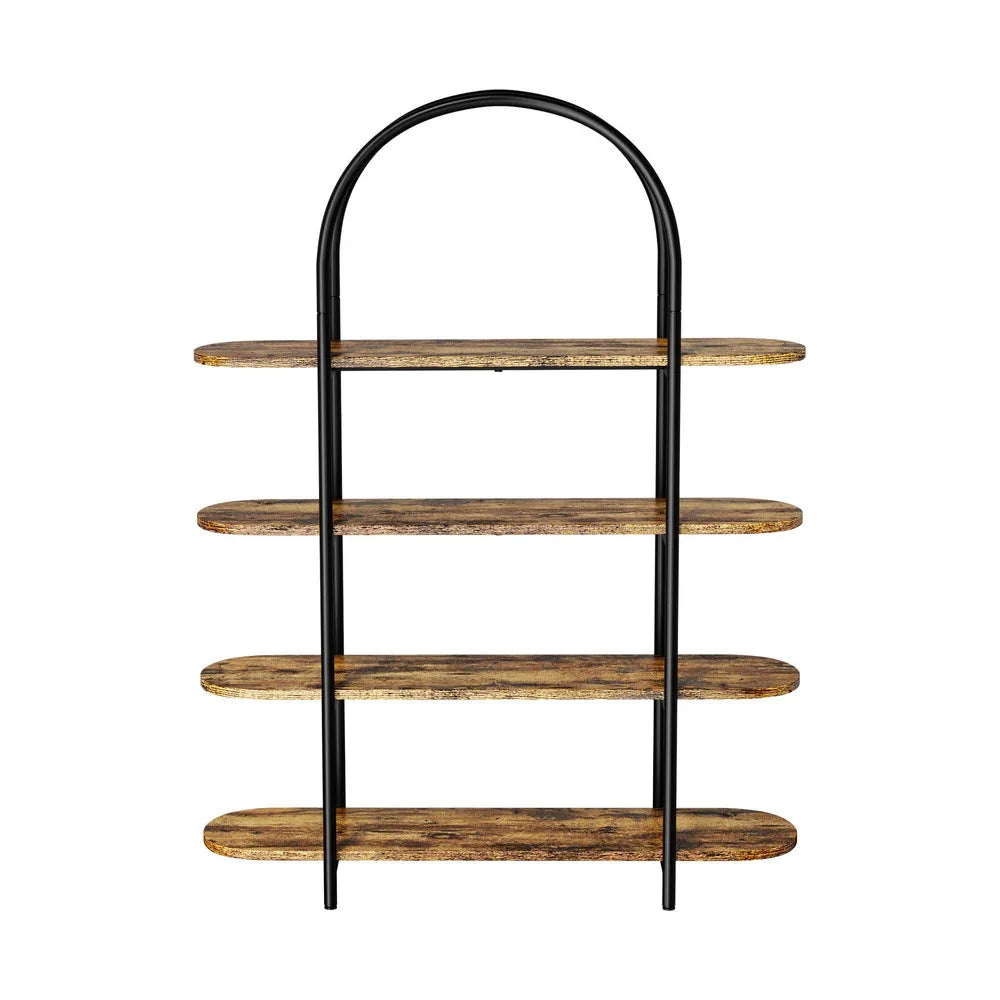 Bookshelf 4 Tier Arched Display Shelf Home Industrial Natural