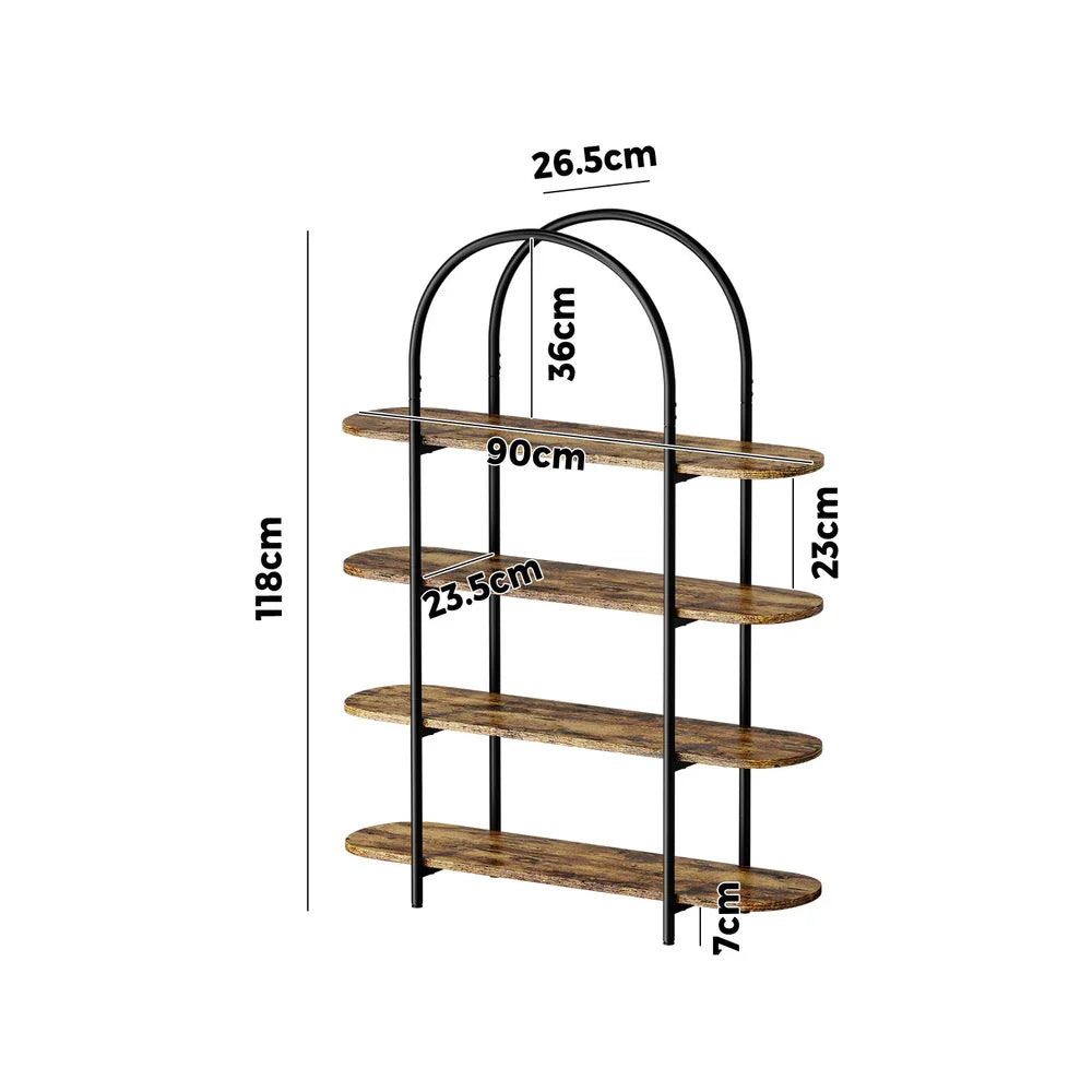 Bookshelf 4 Tier Arched Display Shelf Home Industrial Natural