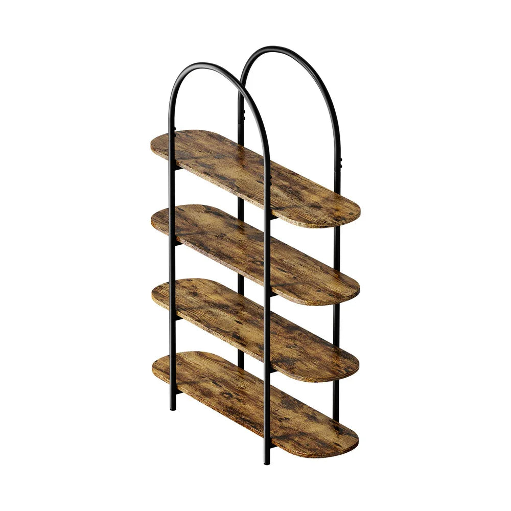 Bookshelf 4 Tier Arched Display Shelf Home Industrial Natural