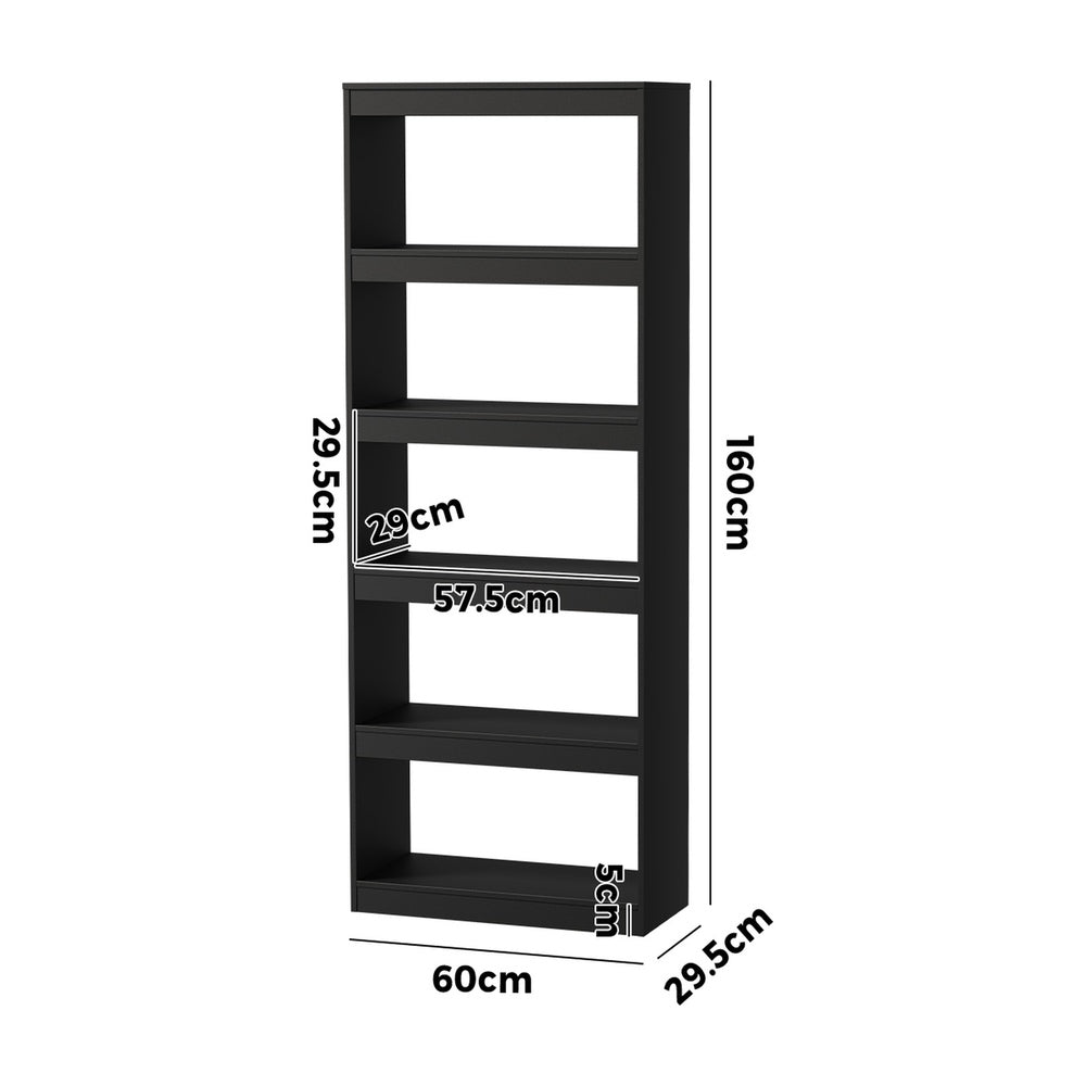 5 Tier Bookshelf Display Shelf Open Storage Cabinet Black
